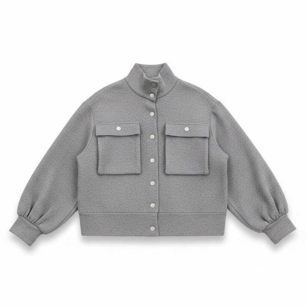 Oliver.O by Esley Heather Grey‎ Mock Neck Snap Front Balloon Sleeve Jacket Large